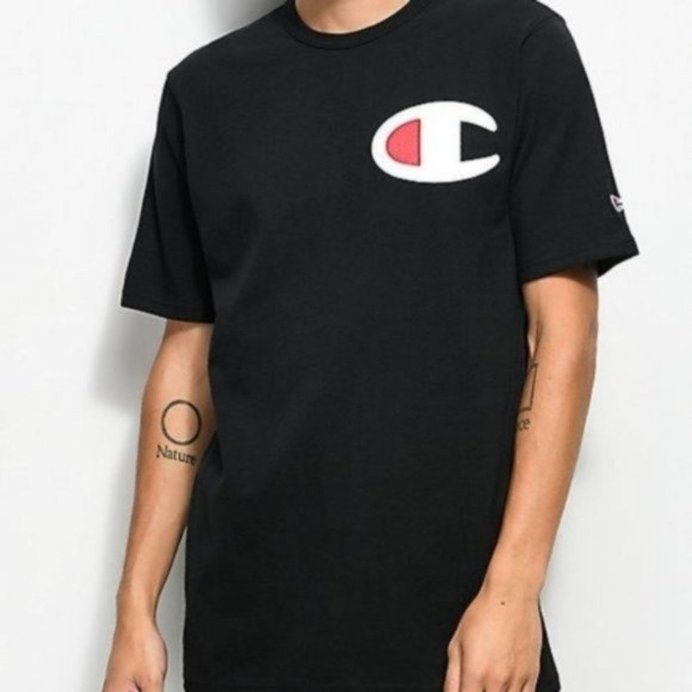 Champion Big C Patch Black T-Shirt Men Size Medium